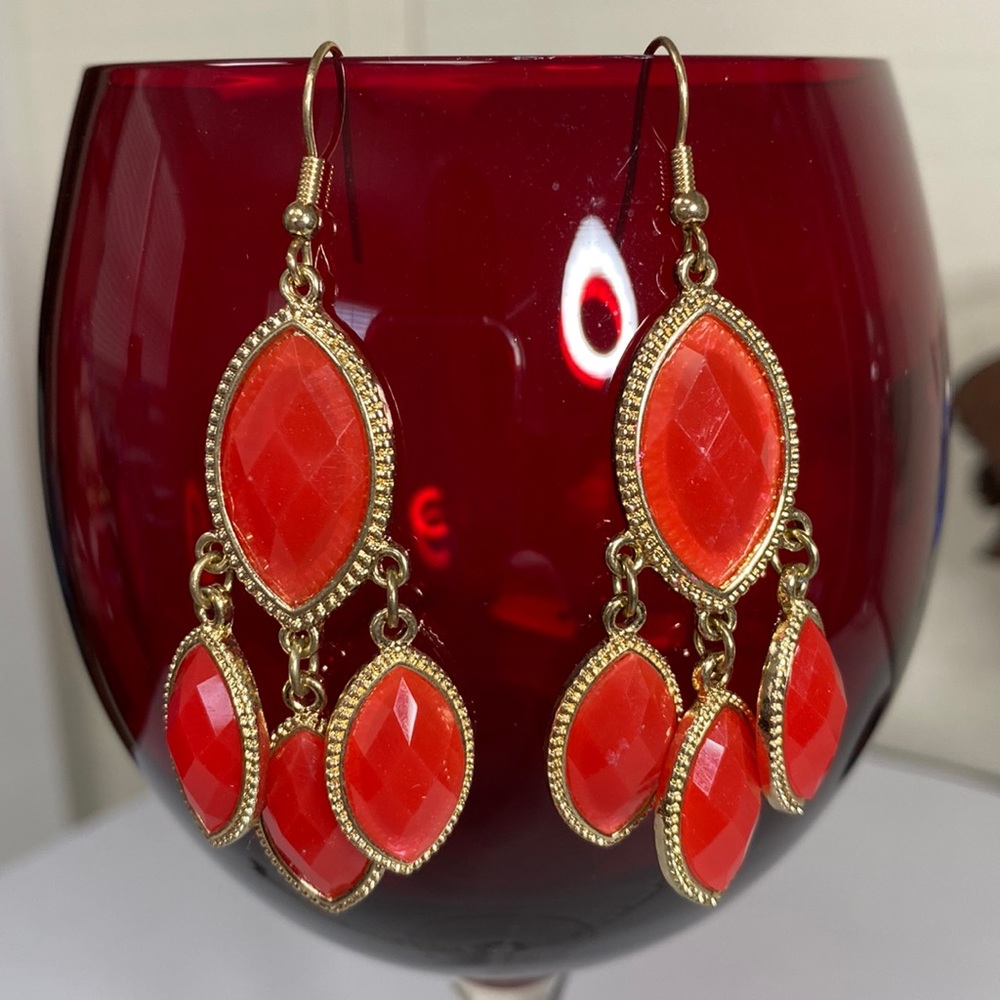 Orange faceted bead dangling earrings